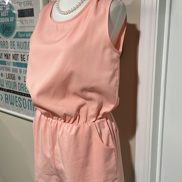 Peach shorts romper with cute features. - Picture 4 of 9